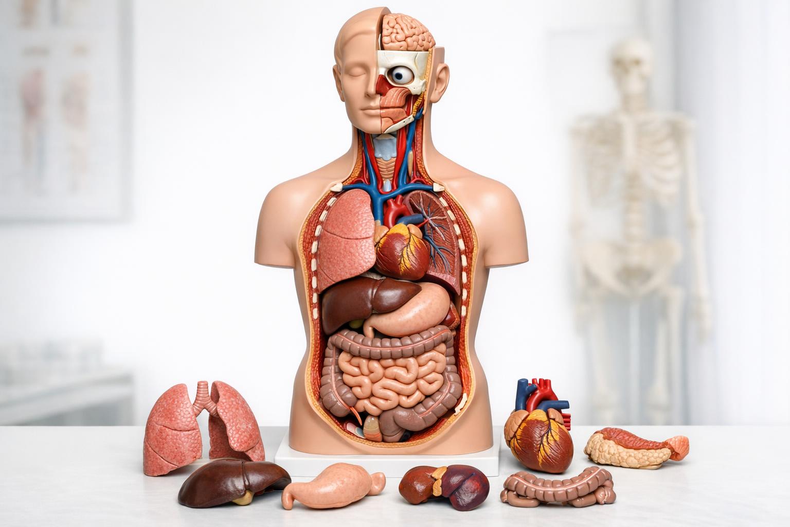 Zdjęcie edukacyjnego modelu anatomicznego ludzkiego tułowia z wyjmowanymi organami